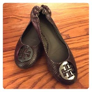 Tory Burch Reva tumbled snake skin flats
